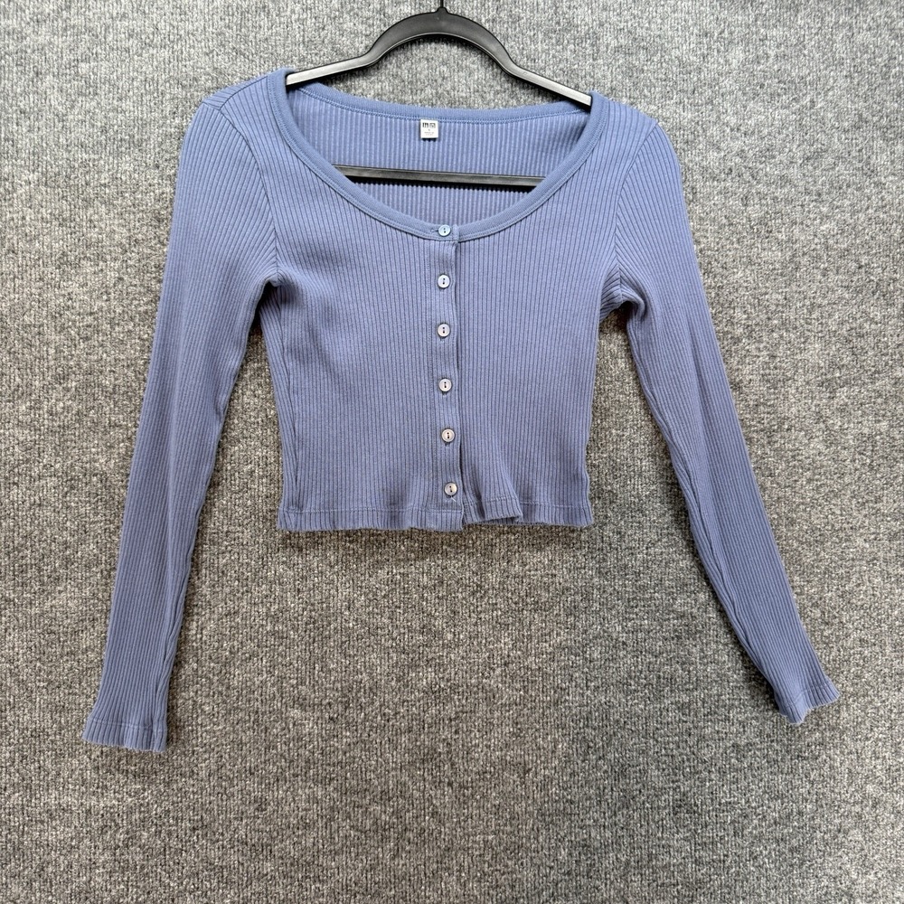 Uniqlo Y2K Cadigan Womens S Blue Ribbed Button Up Cropped Coquette Pastel Soft